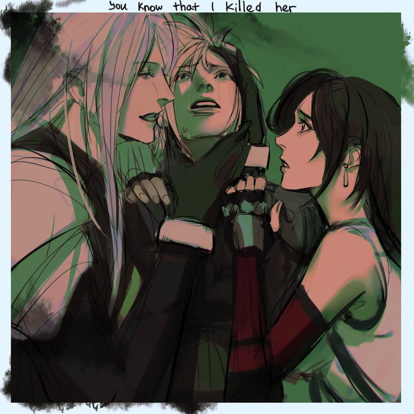 tifa lockhart, cloud strife, and sephiroth (final fantasy and 3 more) drawn by ymr18