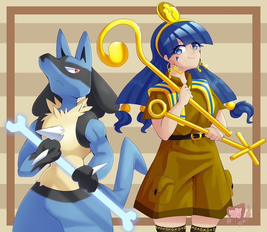 lucario and michigami nareko (touhou and 1 more) drawn by keith_dio