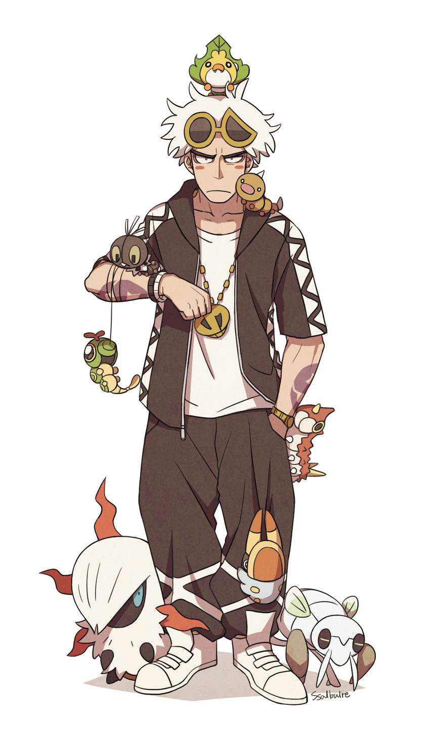 guzma, caterpie, weedle, wurmple, larvesta, and 3 more (pokemon and 1 more) drawn by ssalbulre