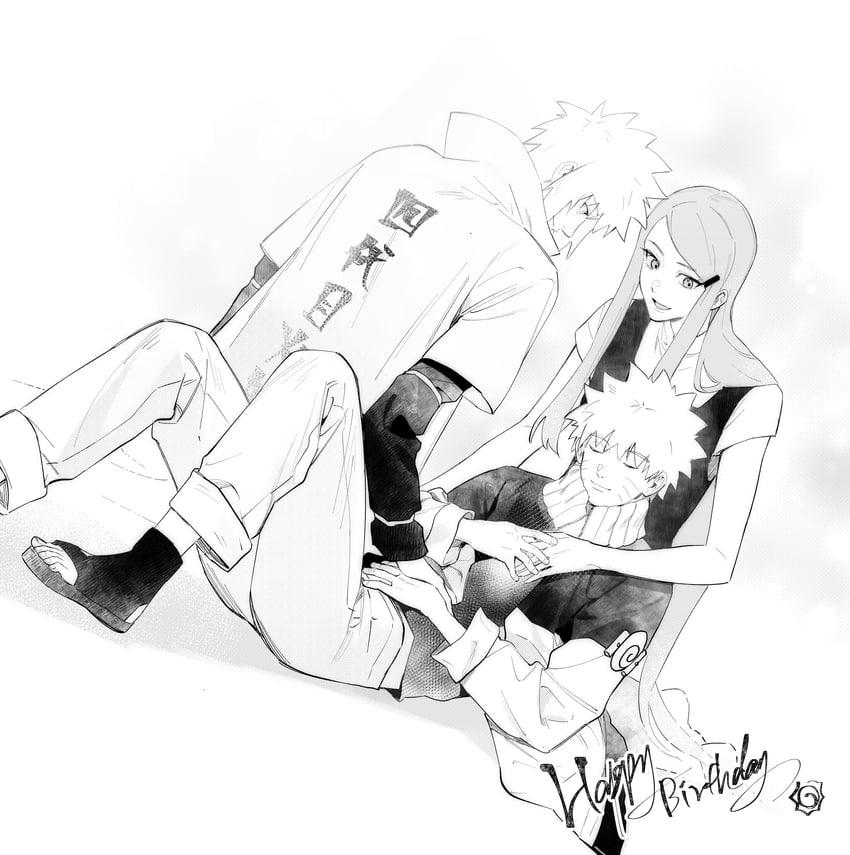 uzumaki naruto, uzumaki kushina, and namikaze minato (naruto and 1 more) drawn by sf_(sf_404)