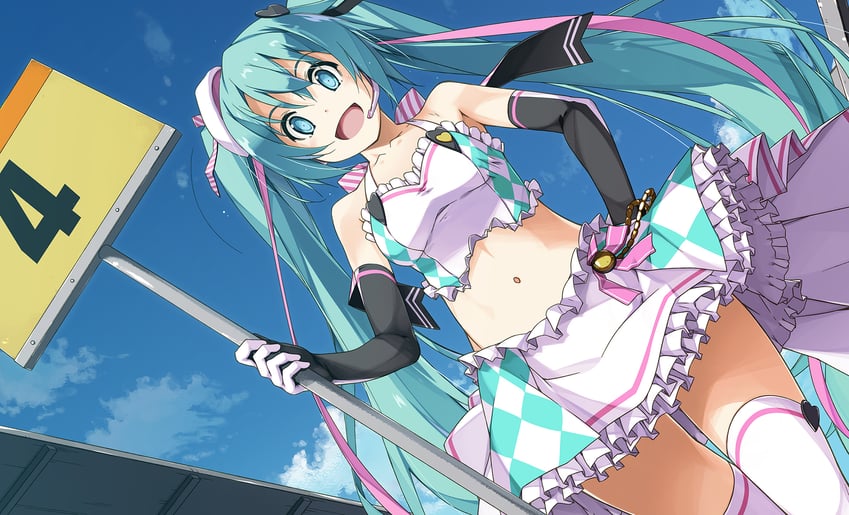 hatsune miku and racing miku (vocaloid and 1 more) drawn by shikei
