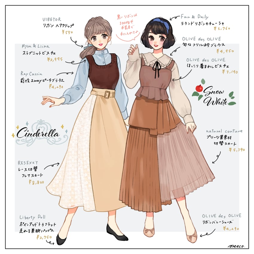 snow white and cinderella (disney and 3 more) drawn by meecosme