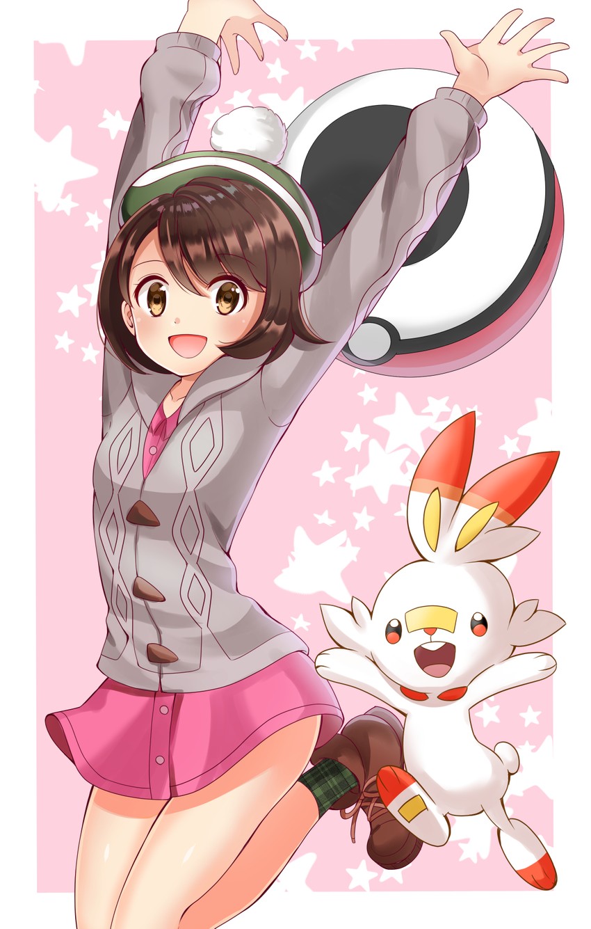 gloria and scorbunny (pokemon and 1 more) drawn by arisu_(mikannjs)
