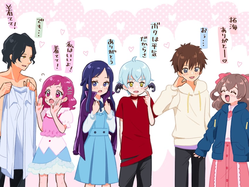 nagomi yui, nono hana, shinada takumi, ira, kotobuki minako, and 1 more (precure and 3 more) drawn by nekoko_(nekonekonya)
