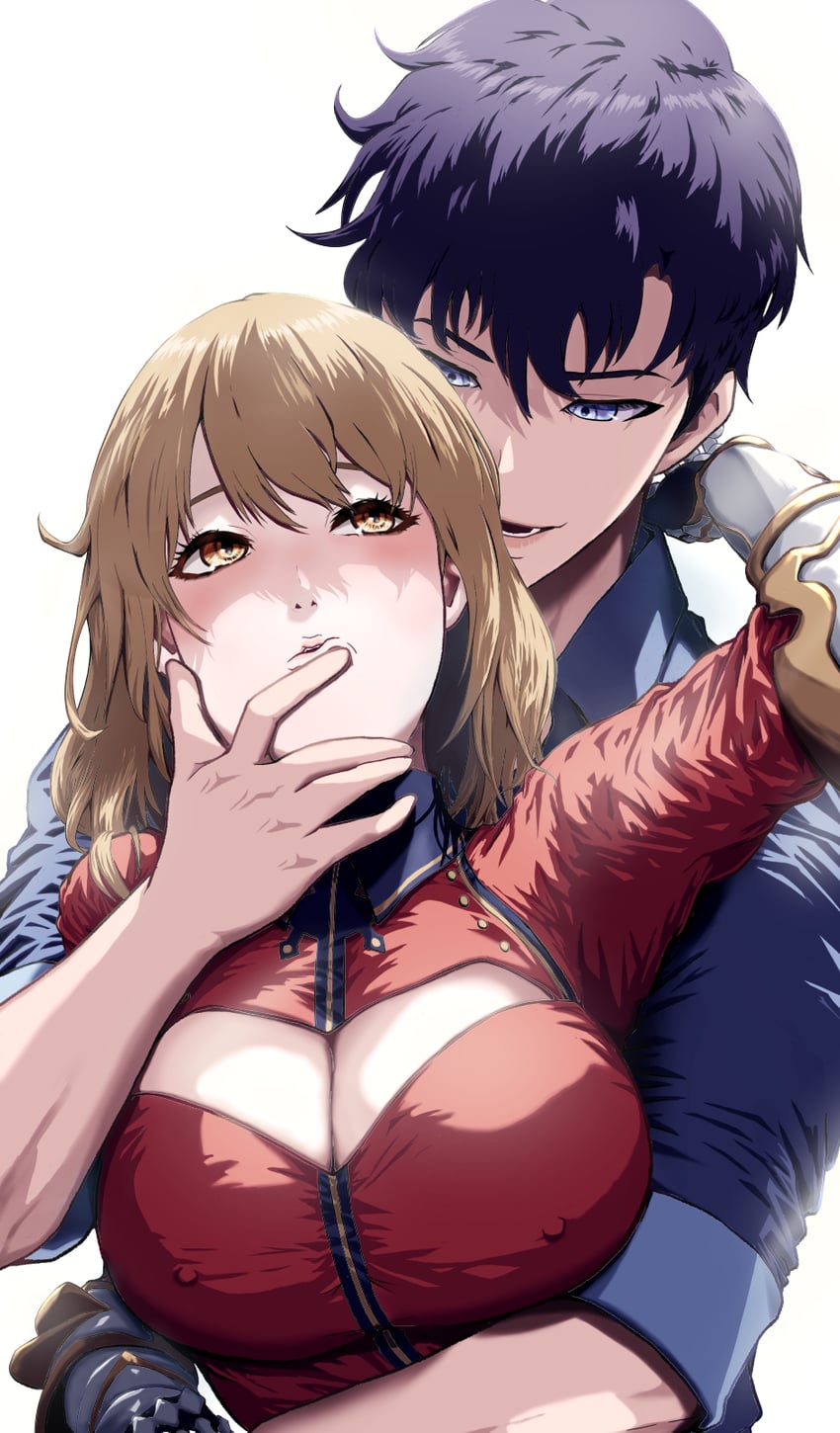 sung jin-woo and cha hae-in (solo leveling) drawn by kozuru_(user_ryjf7428)