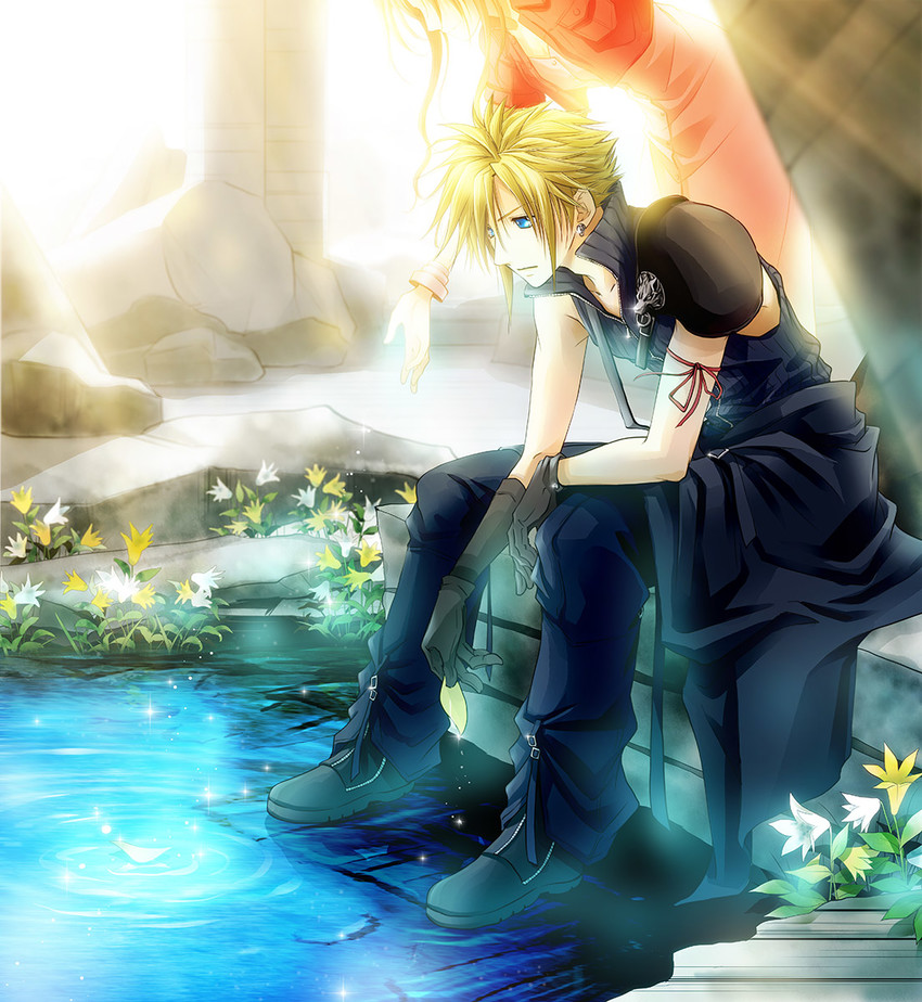 cloud strife and aerith gainsborough (final fantasy and 2 more) drawn by persia_(lwlw)