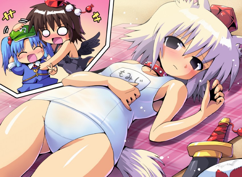 shameimaru aya, inubashiri momiji, and kawashiro nitori (touhou) drawn by kurogarasu