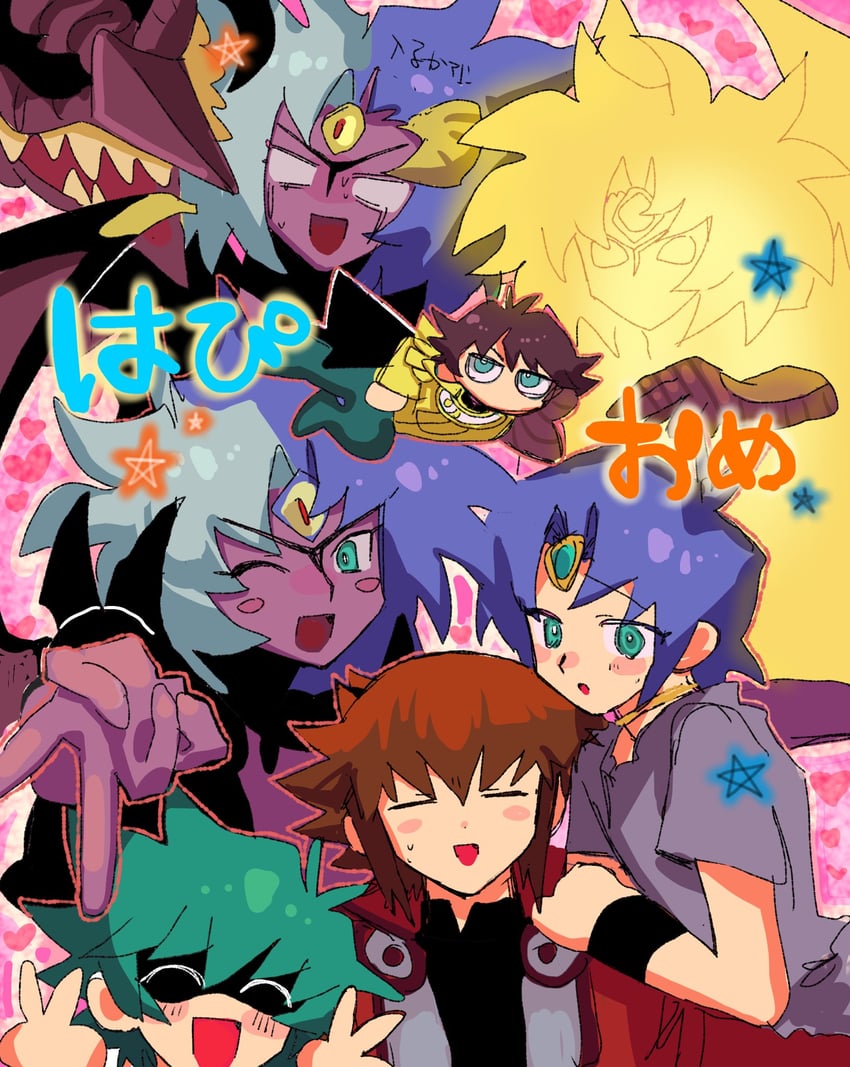 yuki judai, yubel, johan andersen, yubel - the loving defender forever, kanou martin, and 1 more (yu-gi-oh! and 2 more) drawn by tawashipurin