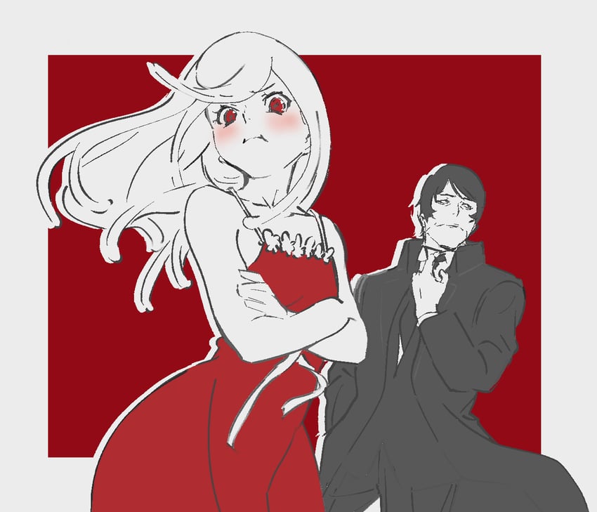 sengoku nadeko, god nadeko, and kaiki deishuu (monogatari and 1 more) drawn by kakeami