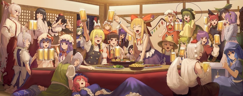 hakurei reimu, kirisame marisa, remilia scarlet, flandre scarlet, komeiji koishi, and 21 more (touhou) drawn by goback