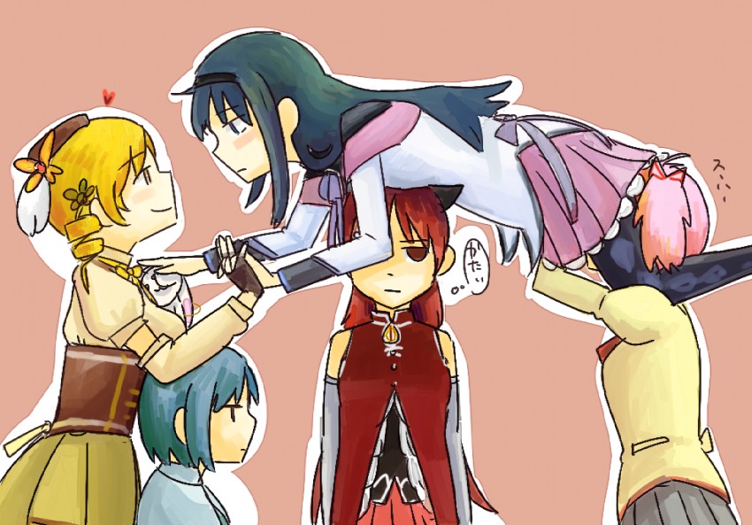 akemi homura, kaname madoka, miki sayaka, sakura kyoko, tomoe mami, and 1 more (mahou shoujo madoka magica) drawn by mame_naetarou