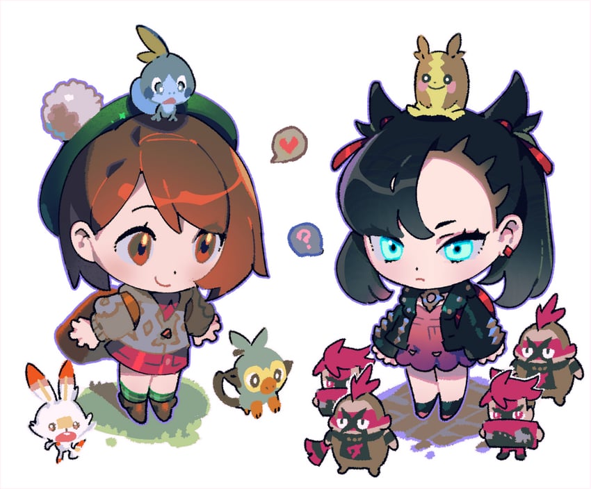 marnie, gloria, morpeko, scorbunny, sobble, and 2 more (pokemon and 1 more) drawn by km_(ksolee1201)