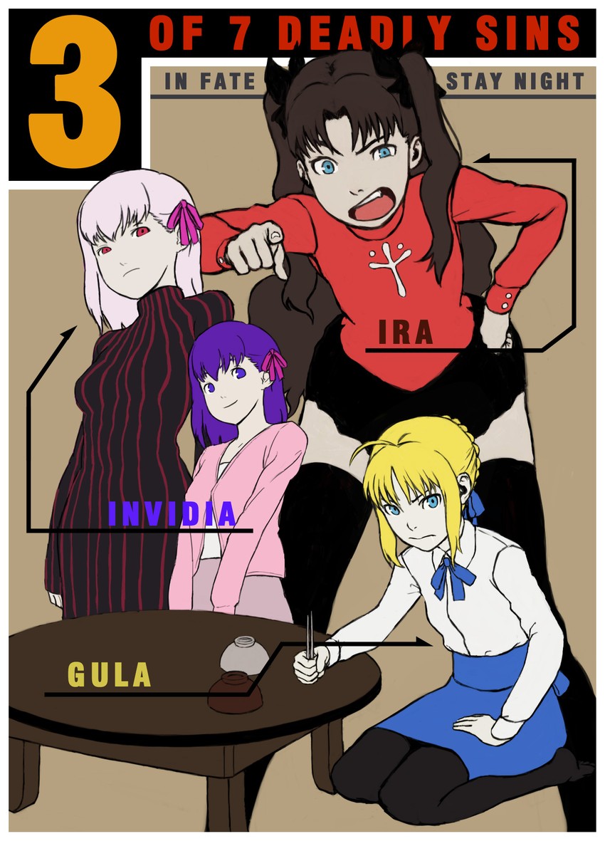 artoria pendragon, saber, tohsaka rin, matou sakura, and dark sakura (fate and 1 more) drawn by nababa