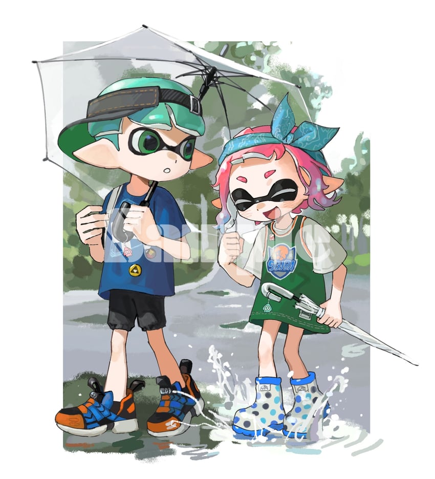 inkling player character, inkling girl, and inkling boy (splatoon) drawn by miko_(15476997)
