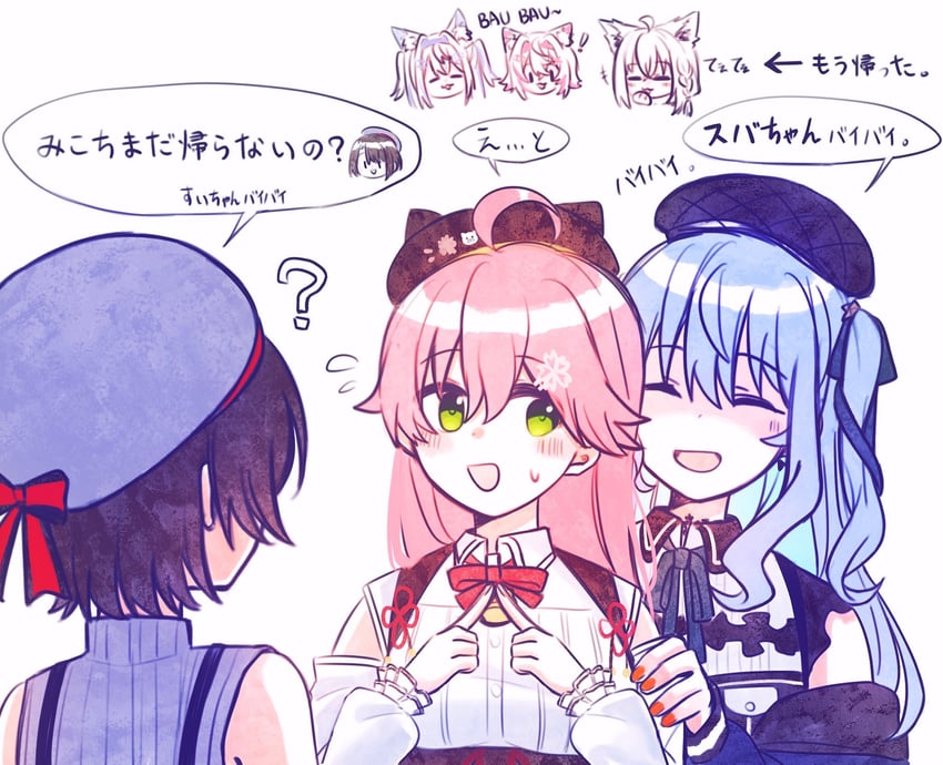 shirakami fubuki, hoshimachi suisei, sakura miko, oozora subaru, fuwawa abyssgard, and 1 more (hololive and 1 more) drawn by yumi5469