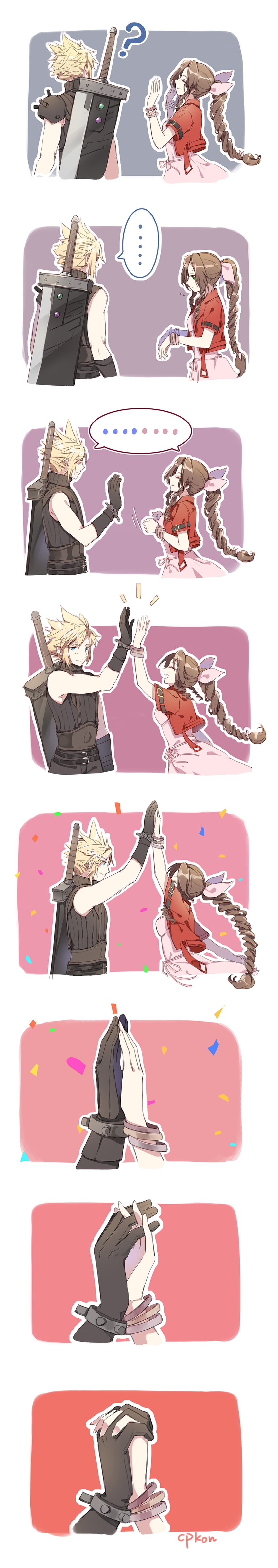 cloud strife and aerith gainsborough (final fantasy and 2 more) drawn by cat_princess
