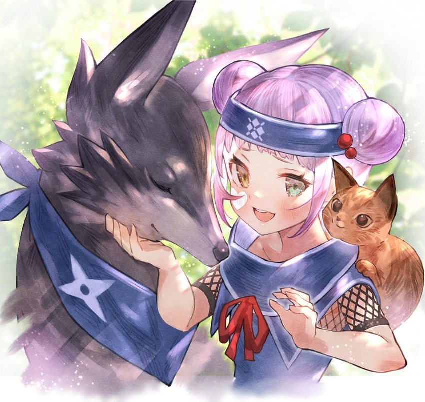 murasaki shion, felyne, and canyne (hololive and 2 more) drawn by rin31153336