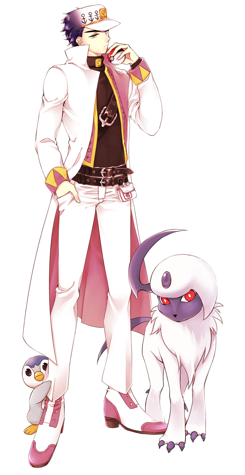 kujo jotaro, piplup, and absol (pokemon and 2 more) drawn by kanasaku