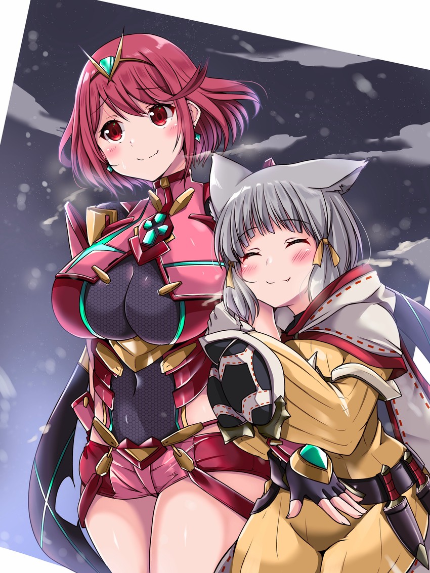 pyra and nia (xenoblade chronicles and 1 more) drawn by kurokaze_no_sora