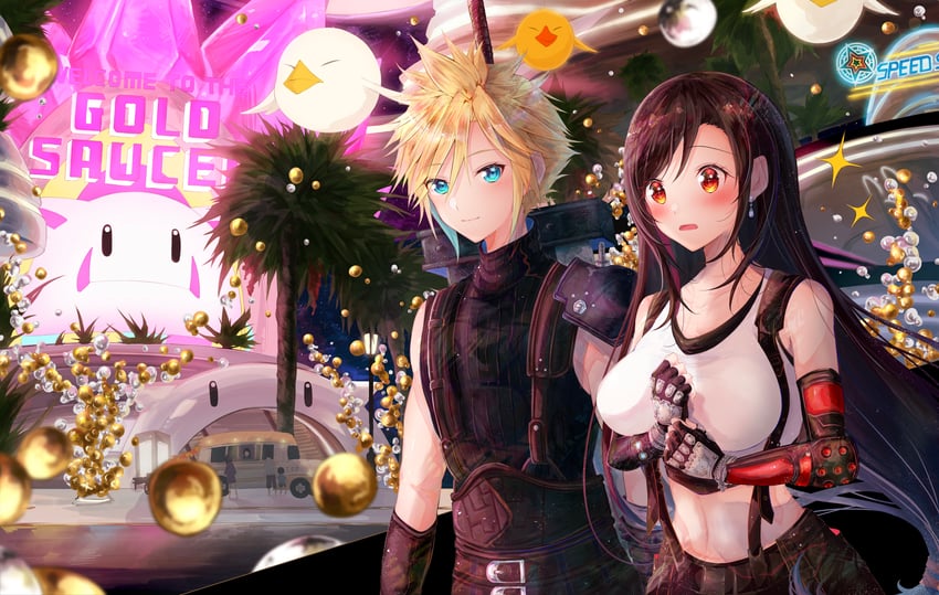 tifa lockhart and cloud strife (final fantasy and 3 more) drawn by nemu_(ut_kakinotane)