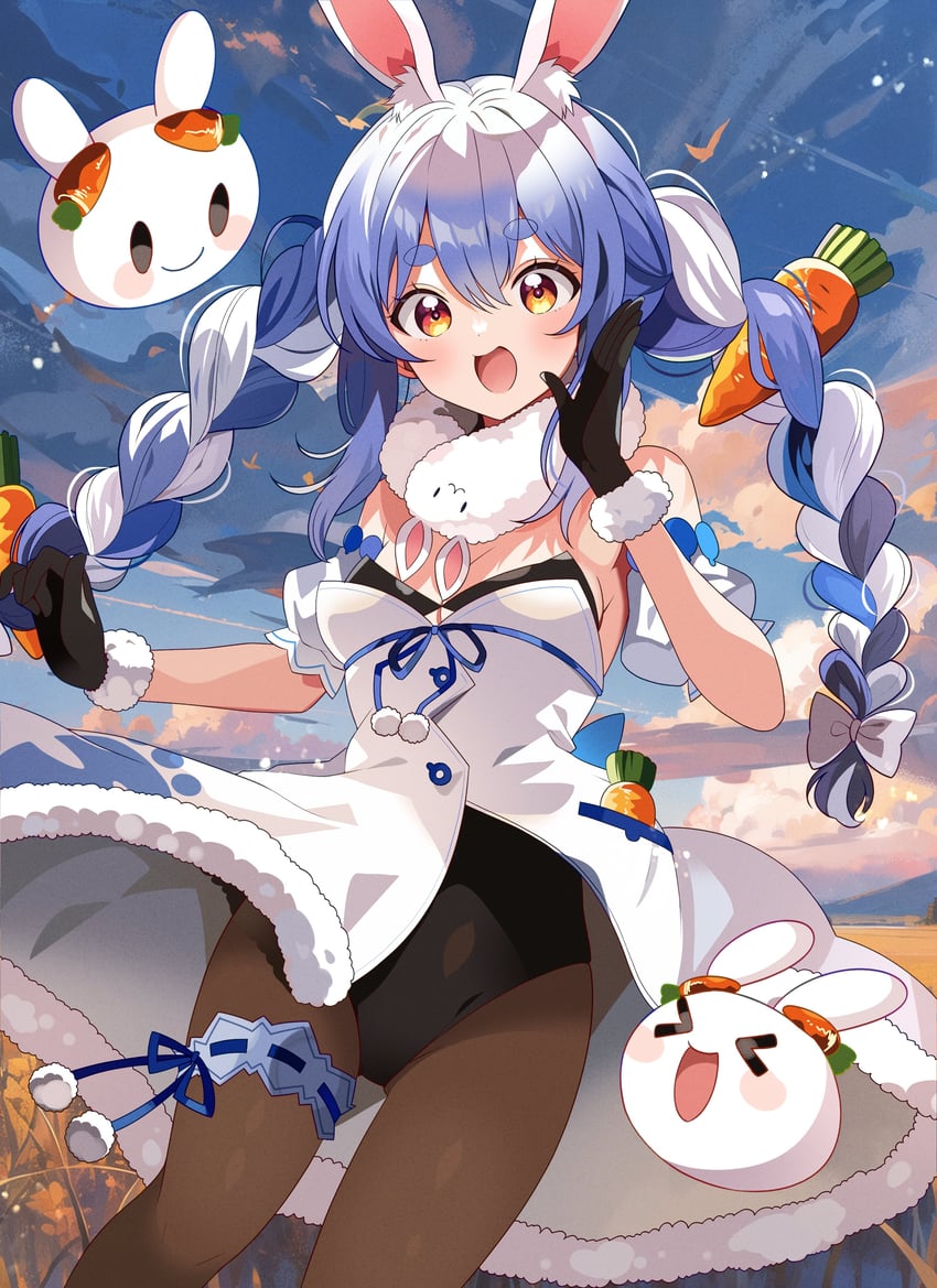 usada pekora, don-chan, and pekomon (hololive) drawn by hutaba_haru