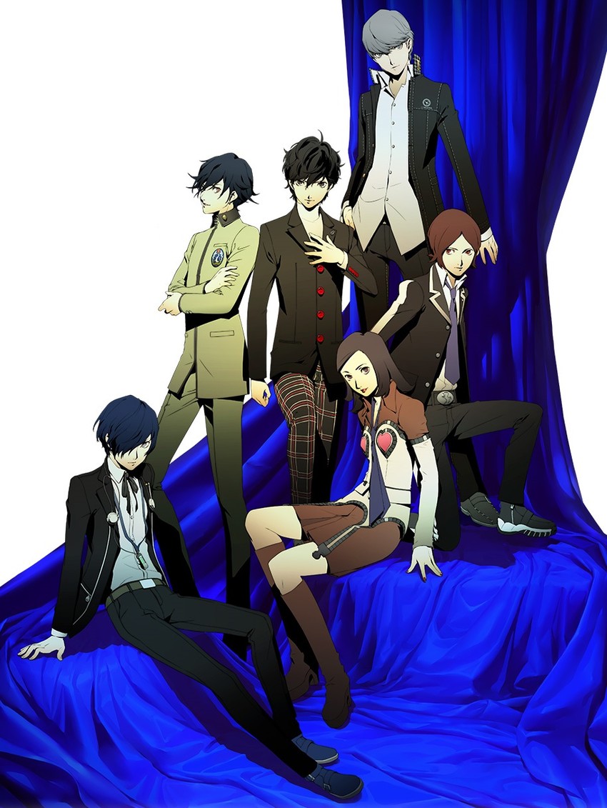 narukami yu, yuuki makoto, amamiya ren, suou tatsuya, amano maya, and 1 more (persona and 7 more) drawn by shimada_azusa