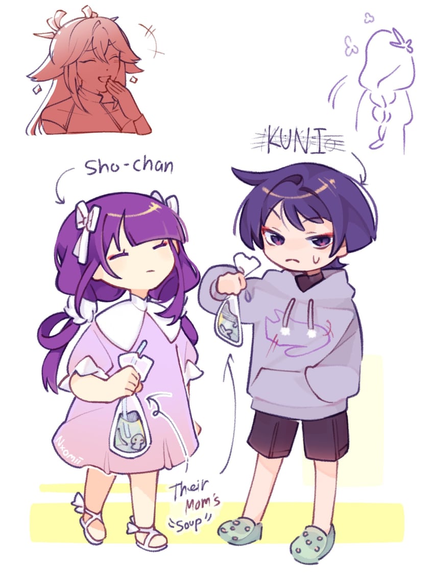 raiden shogun, scaramouche, and yae miko (genshin impact) drawn by nxomii_herx