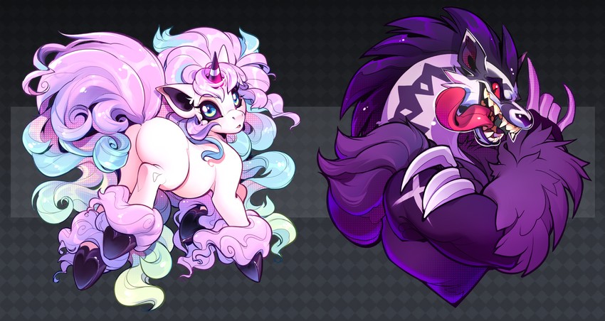 galarian ponyta and obstagoon (pokemon) drawn by vani