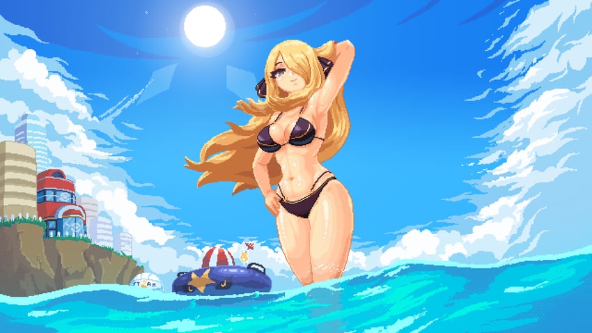 cynthia and garchomp (pokemon and 1 more) drawn by itzah