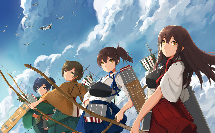 kaga, akagi, souryuu, and hiryuu (kantai collection) drawn by yingji_(zszero)