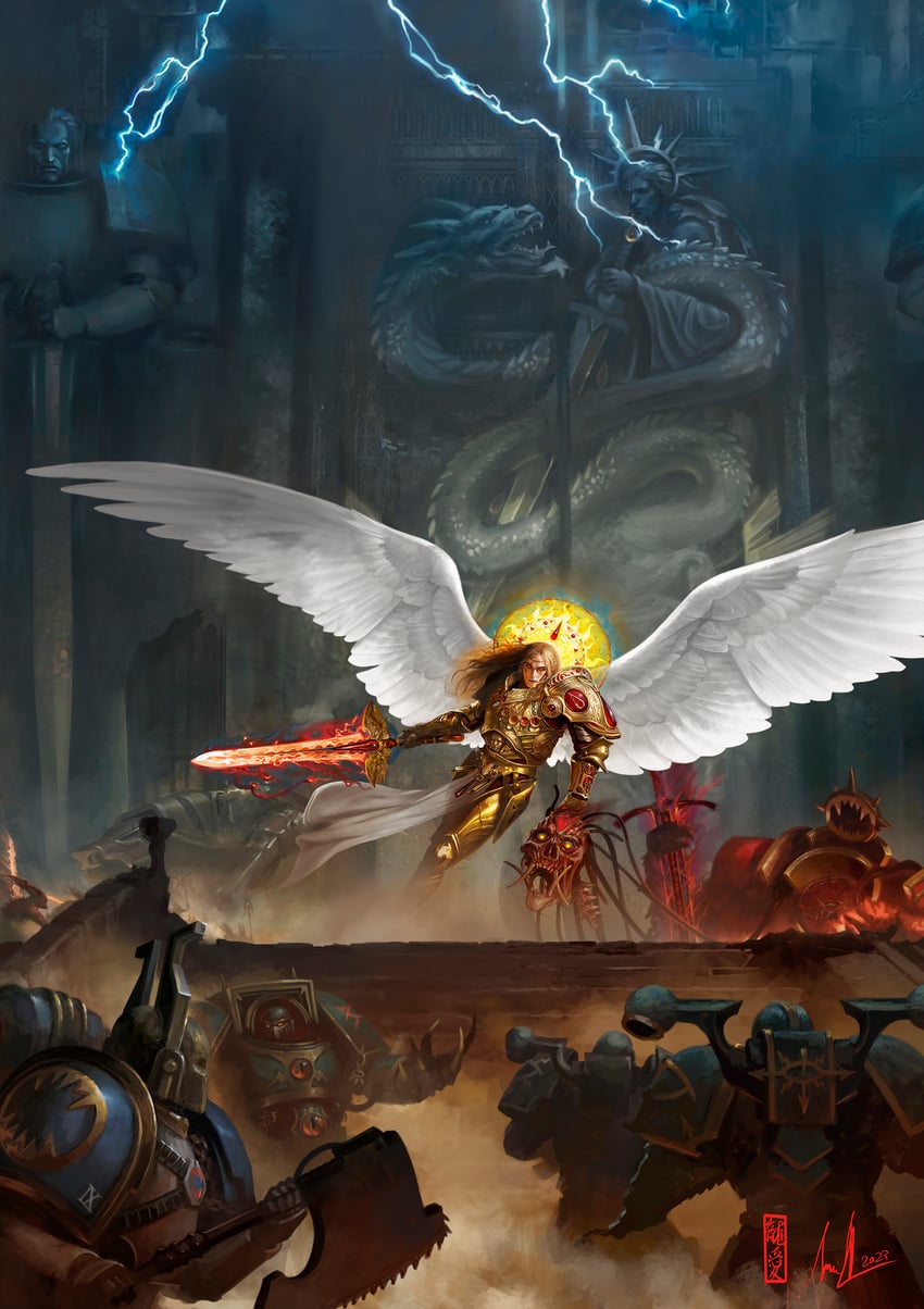 adeptus astartes, sanguinius, and angron (warhammer 40k) drawn by david-sondered