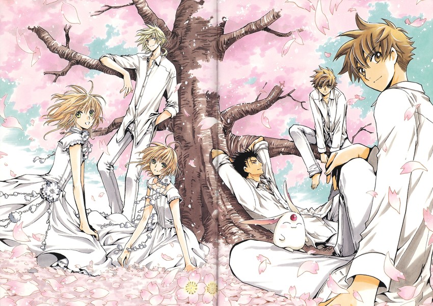 mokona, sakura hime, xiaolang, fai d. flowright, kurogane, and 2 more (tsubasa chronicle) drawn by clamp_(circle)