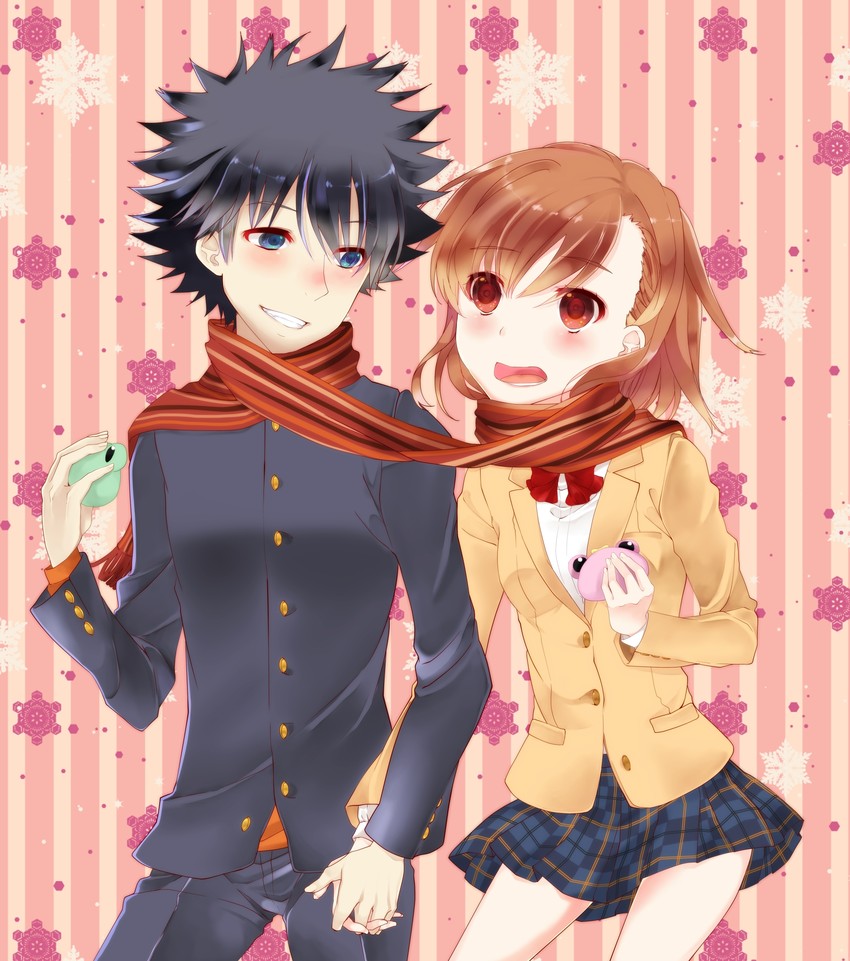 misaka mikoto and kamijou touma (toaru majutsu no index and 1 more) drawn by haru_(akai-hoho)