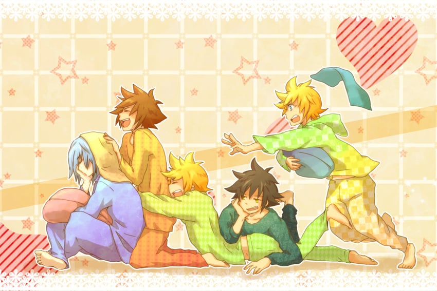 sora, roxas, riku, ventus, and vanitas (kingdom hearts and 2 more) drawn by fumika_m