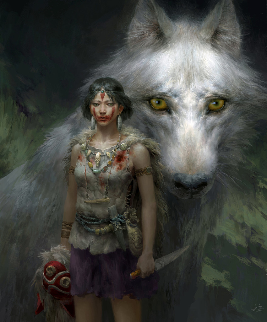 san and moro (studio ghibli and 1 more) drawn by tianhua_xu