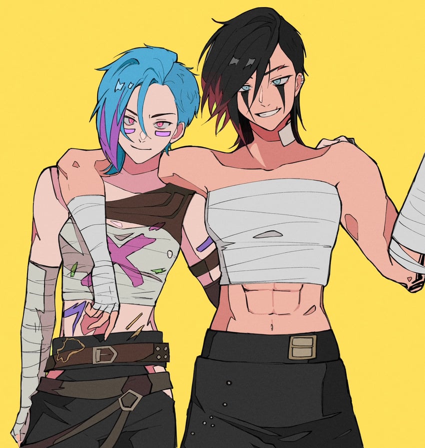 jinx, vi, arcane jinx, arcane vi, and arcane fractured jinx (league of legends and 1 more) drawn by violnyx