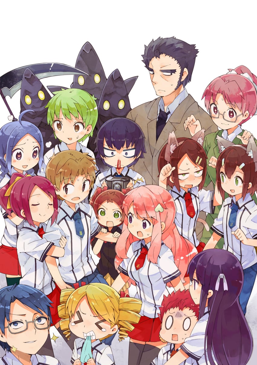 kinoshita hideyoshi, himeji mizuki, yoshii akihisa, shimada minami, tsuchiya kouta, and 7 more (baka to test to shoukanjuu) drawn by namo_(goodbyetears)