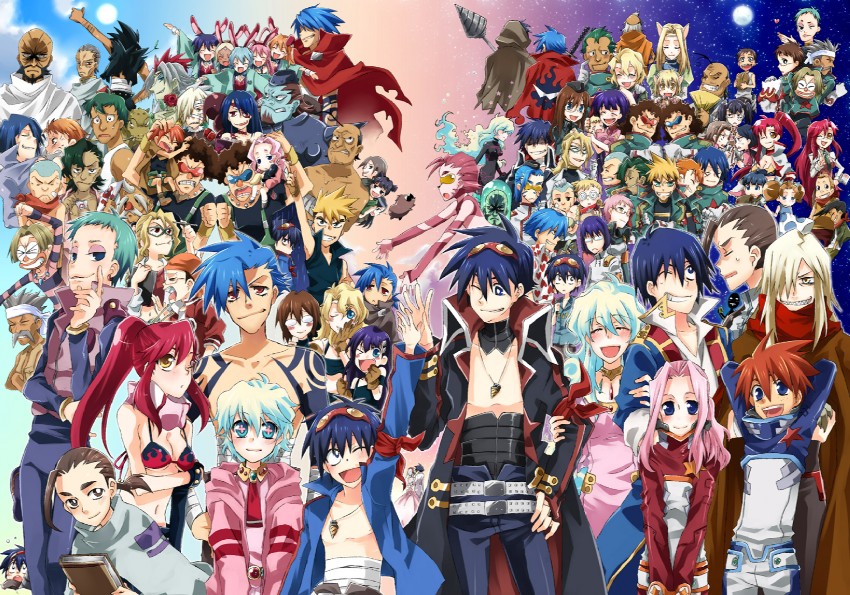 yoko littner, nia teppelin, simon, kamina, boota, and 36 more (tengen toppa gurren lagann) drawn by dameaki
