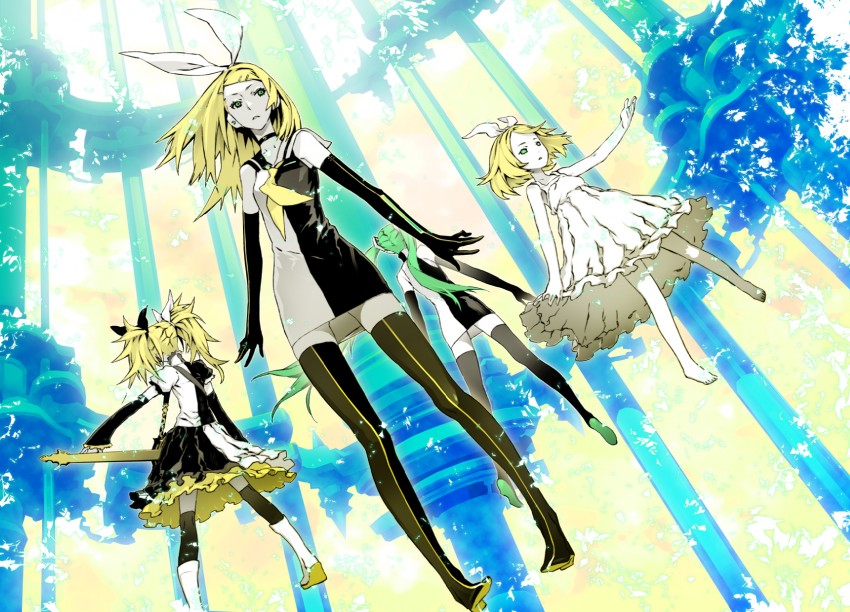 hatsune miku and kagamine rin (vocaloid and 1 more) drawn by miwa_shirow
