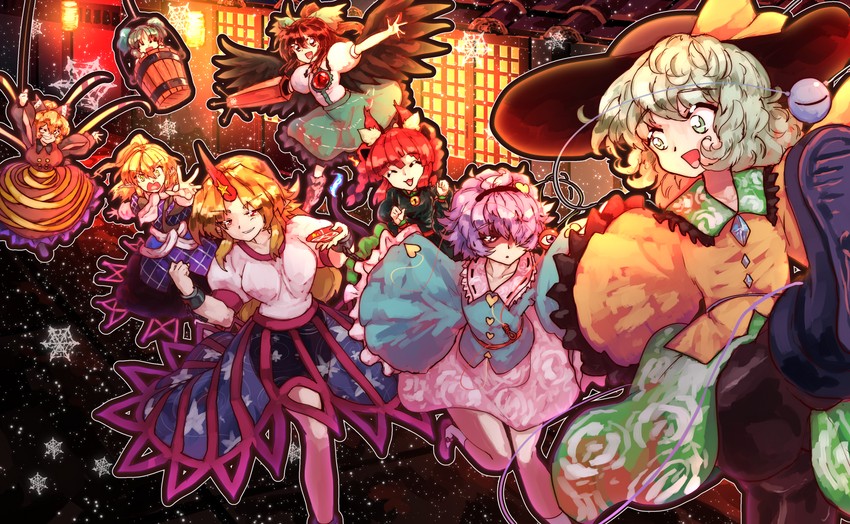 komeiji koishi, komeiji satori, kaenbyou rin, reiuji utsuho, mizuhashi parsee, and 3 more (touhou and 1 more) drawn by sunnysideup
