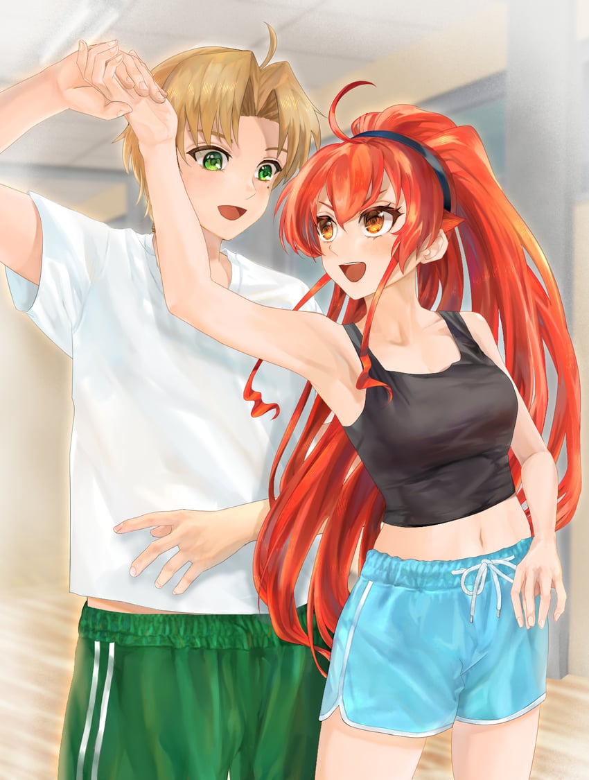 eris greyrat and rudeus greyrat (mushoku tensei) drawn by sake131