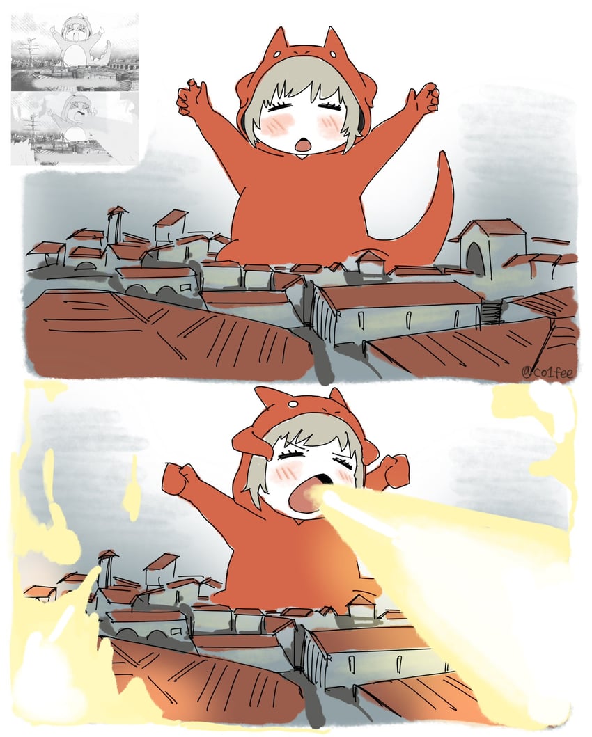 gotoh hitori, falin touden, and godzilla (bocchi the rock! and 2 more) drawn by co1fee