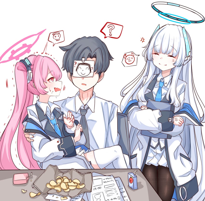 sensei, doodle sensei, noa, and koyuki (blue archive) drawn by peroronti