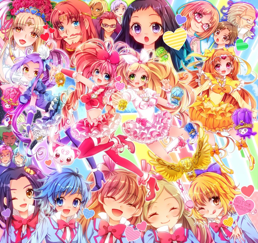 houjou hibiki, minamino kanade, cure melody, kurokawa eren, shirabe ako, and 29 more (precure and 1 more) drawn by uzuki_aki