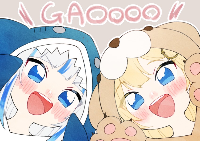 gawr gura and watson amelia (hololive and 1 more) drawn by neru_(flareuptf1)