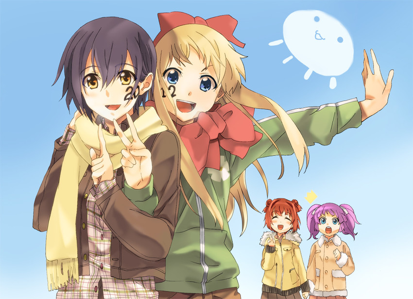 toshinou kyouko, akaza akari, funami yui, and yoshikawa chinatsu (yuruyuri) drawn by hareta