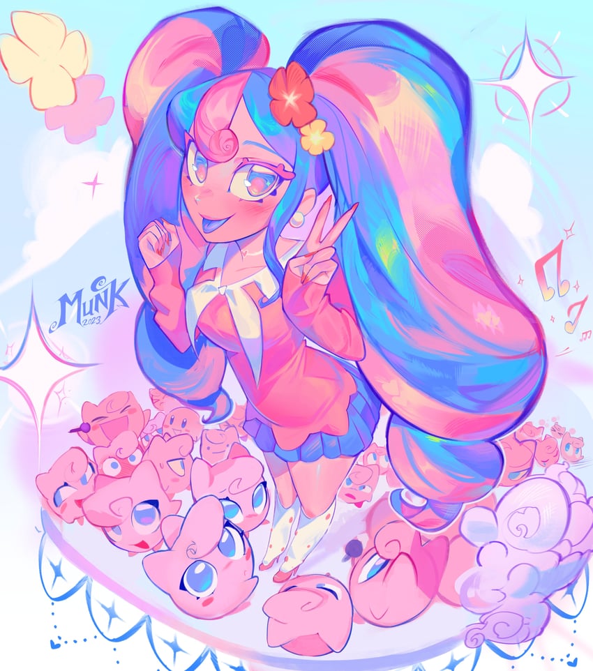 hatsune miku, kirby, jigglypuff, ditto, fairy miku, and 1 more (pokemon and 3 more) drawn by mulemount