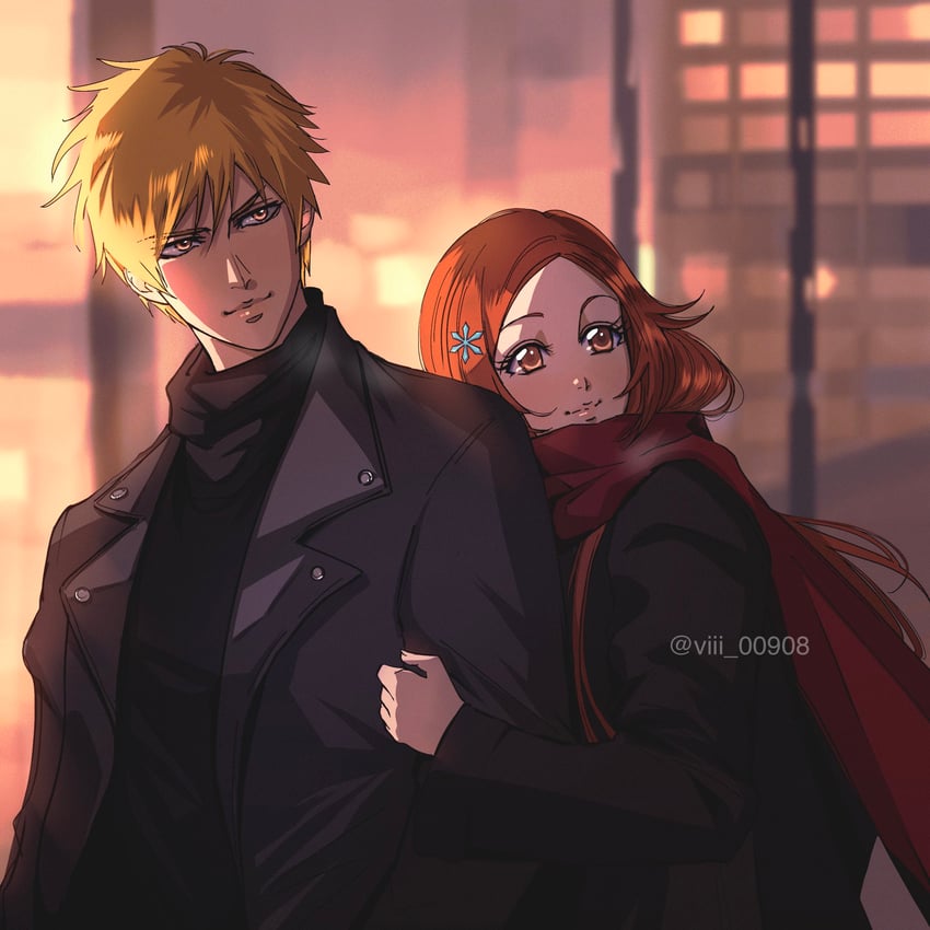 inoue orihime and kurosaki ichigo (bleach) drawn by viii_00908