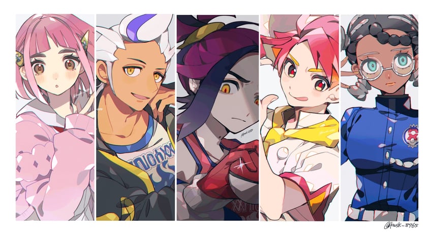 kieran, lacey, drayton, crispin, and amarys (pokemon and 1 more) drawn by kawasaki_(kwsk_8765)