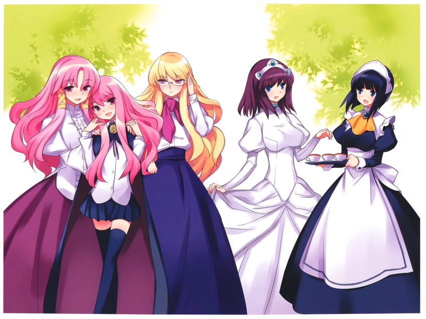 louise francoise le blanc de la valliere, siesta, henrietta de tristain, cattleya yvette la baume le blanc de la fontaine, and eleanor albertine le blanc de la blois de la valliere (zero no tsukaima) drawn by usatsuka_eiji